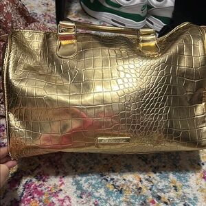 BCBGMaxAzria Gold Crocodile Embossed Satchel